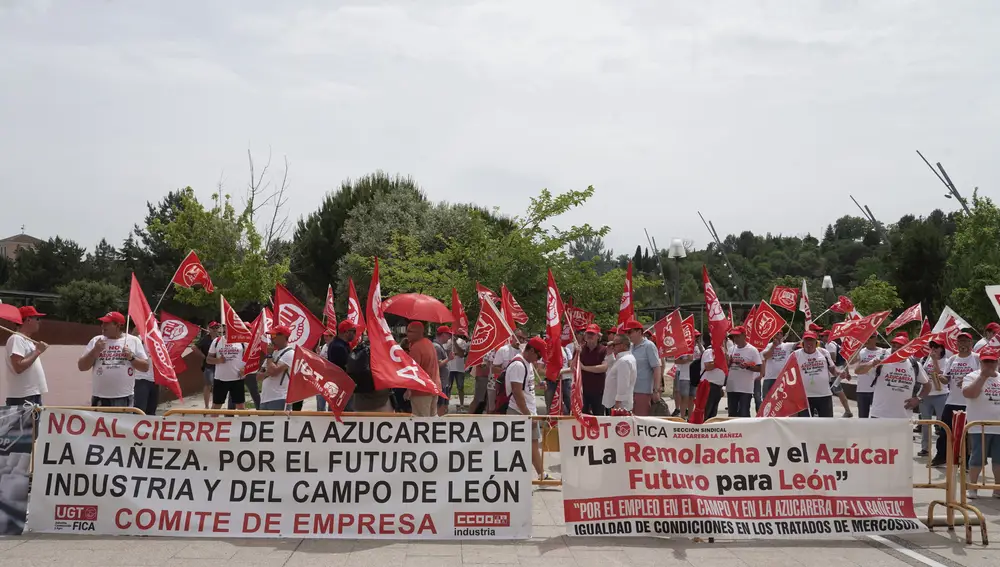 Manifestación de los trabajadores de Azucarera ante las Cortes regionales