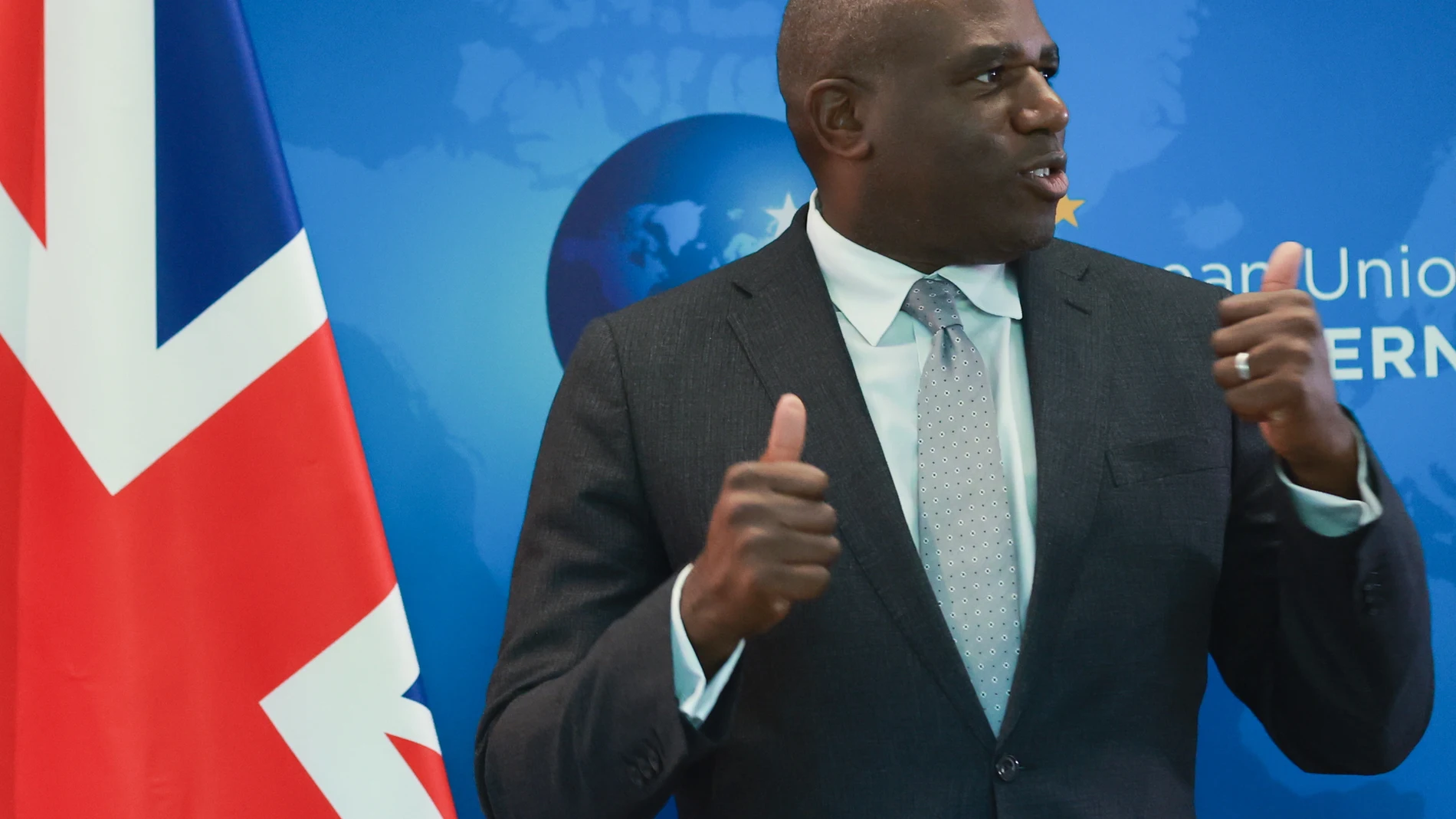 BELGIUM (Brussels), 11/06/2025.- British Foreign Secretary David Lammy looks on ahead of a meeting in Brussels, Belgium, 11 June 2025. The UK and Spain earlier have struck a deal over Gibraltar’s future, concluding four years of on-off negotiations, with the two sides agreeing on measures to ensure people can move freely across the land border between Gibraltar and Spain with no checks, and to introduce Eurostar-style dual border checks at the airport. (Bélgica, España, Bruselas) EFE/EPA/OLI...