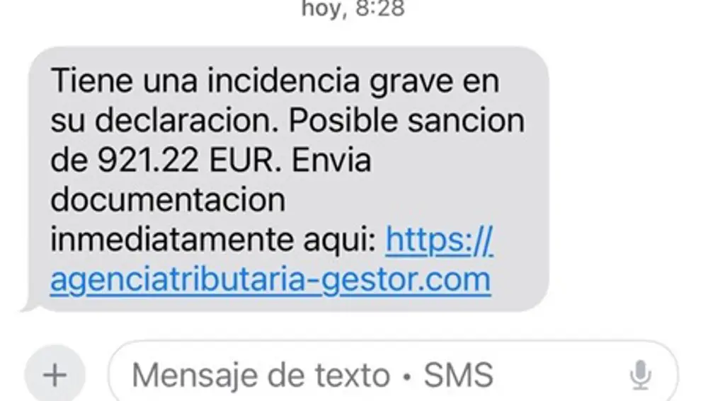 Ejemplo de SMS fraudulento