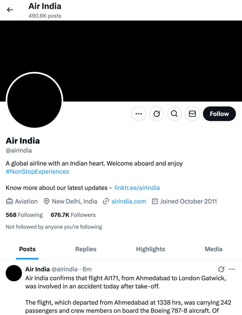 Air India cambia su foto de perfil