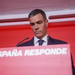 Pedro Sánchez en la sede de Ferraz . David Jar