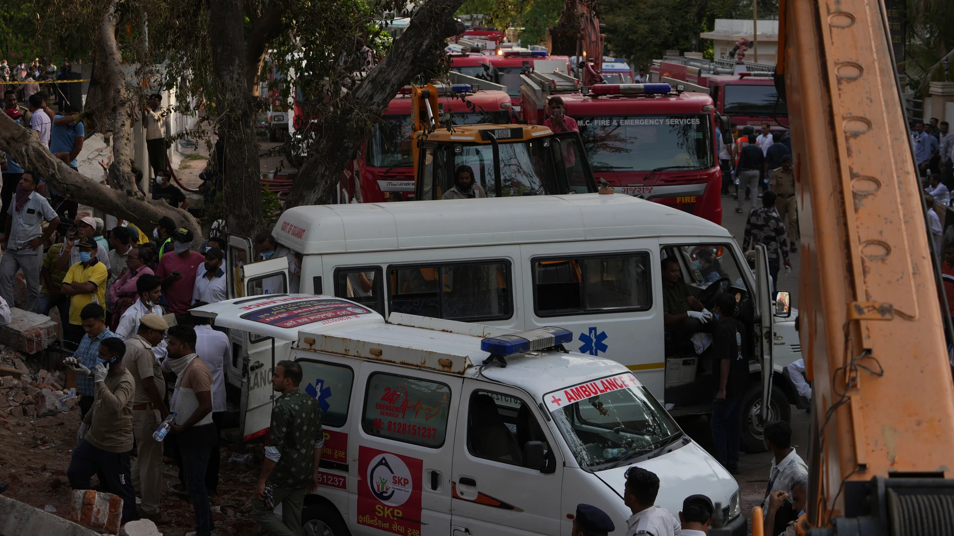 Search and rescue teams respond to the scene of a plane crash in Ahmedabad, India, Thursday, June 12, 2025. (AP Photo/Ajit Solanki)