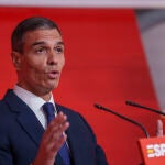 Pedro Sánchez en la sede de Ferraz . David Jar