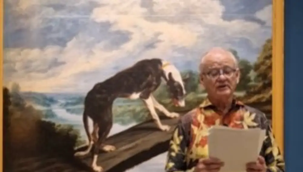 MADRID.-Bill Murray interpreta en el Prado un texto frente a la obra 'Fábula del perro y la presa', de Paul de Vos