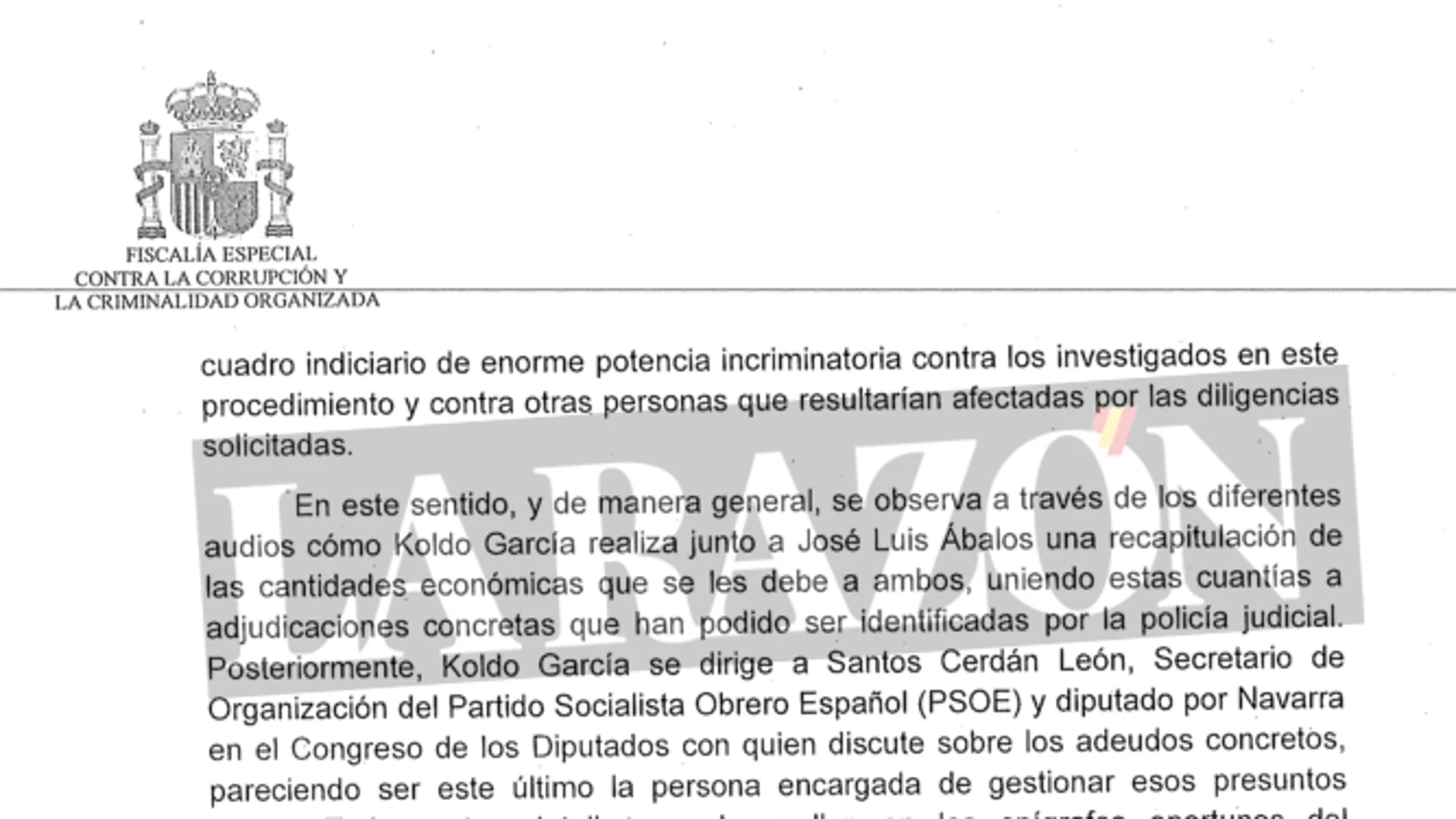 Escrito anticorrupción sobre informe Cerdán