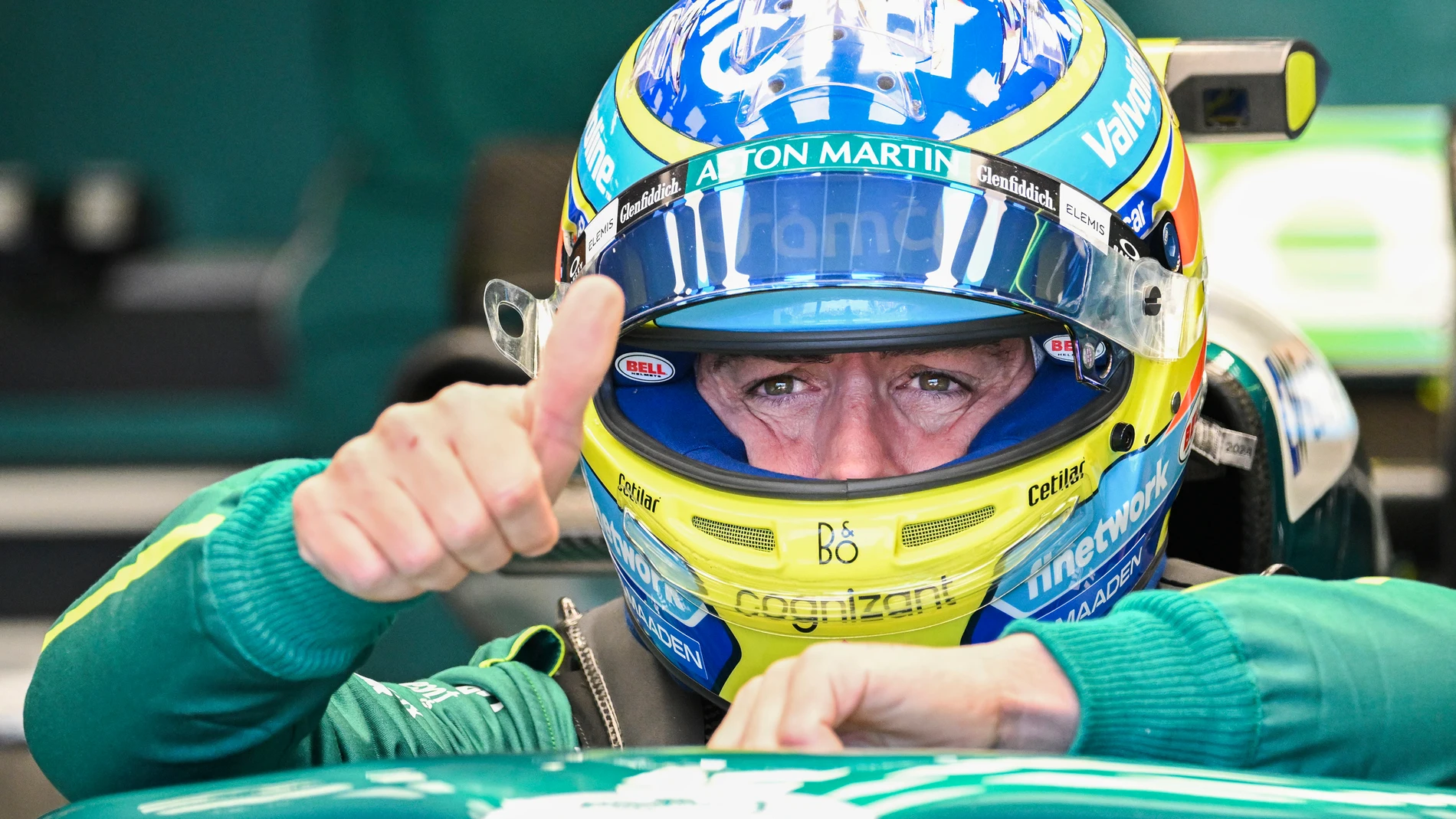 Aston Martin driver Fernando Alonso, of Spain, sits in his car during the third practice session at the F1 Canadian Grand Prix auto race, Saturday, June 14, 2025, in Montreal. (Graham Hughes/The Canadian Press via AP)