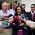 Alicia Gallego atiende a la prensa tras ser elegida como nueva secretaria general de la UPL