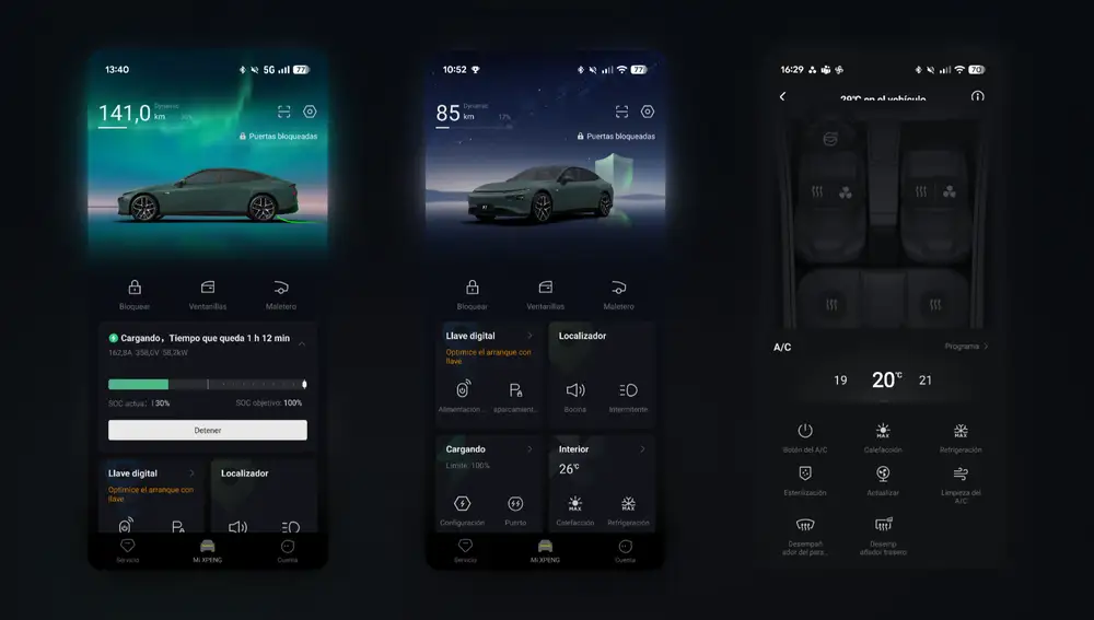 La app de Xpeng en un smartphone Android