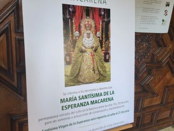 Retirada la imagen de la Virgen Macarena del culto por labores de conservación