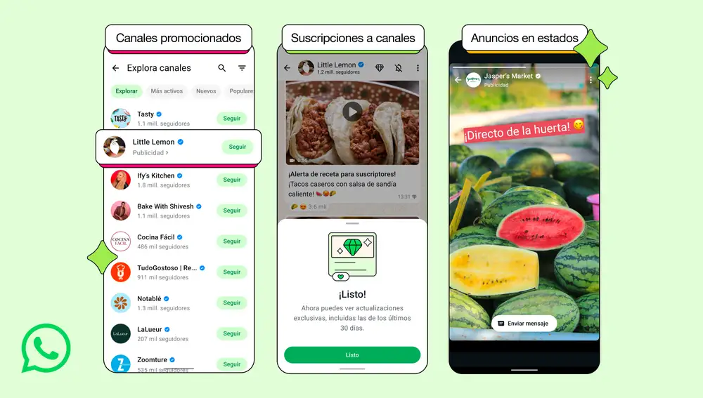 Los anuncios que llegan a la pestaña "Novedades" de WhatsApp