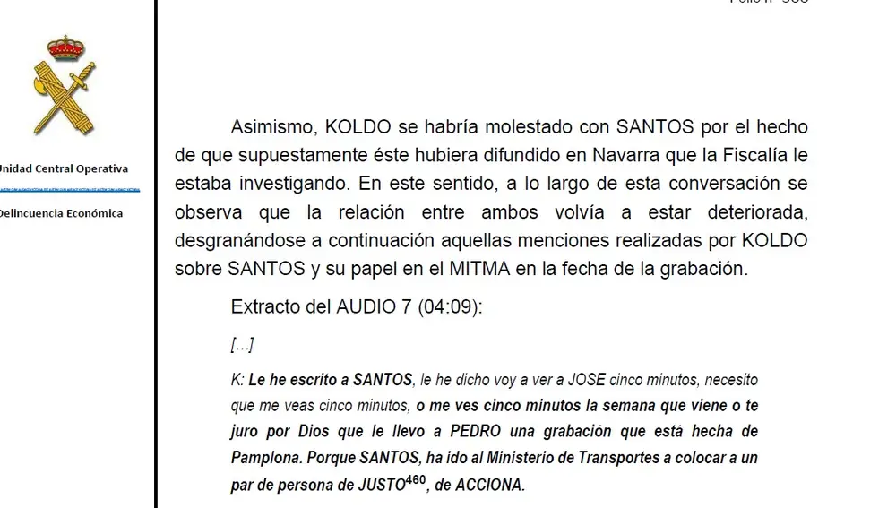 Conversación de Koldo García sobre Ábalos sobre su malestar con Santos Cerdán