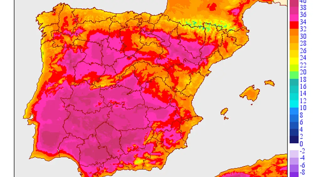 Mapa de las temperaturas del miércoles 18