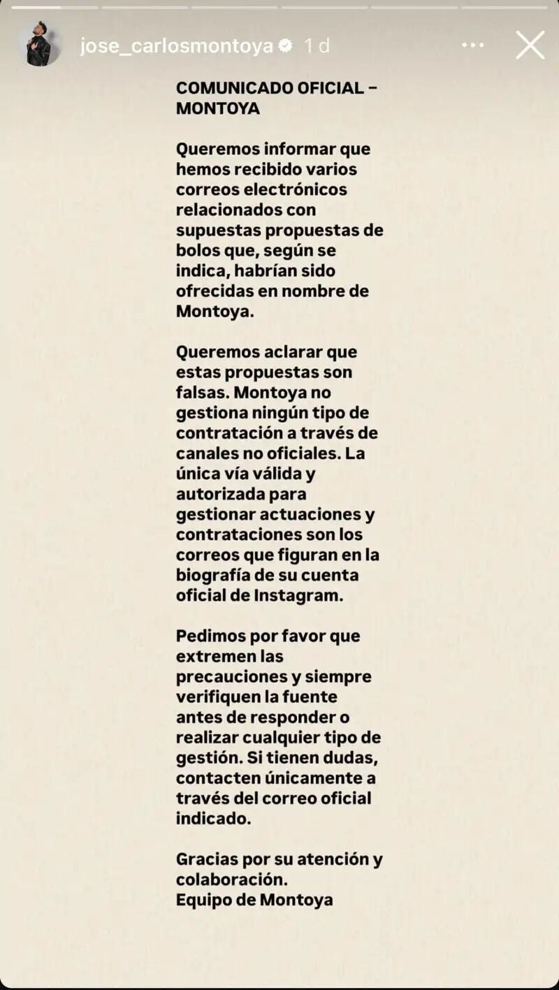 Historia de Montoya en Instagram
