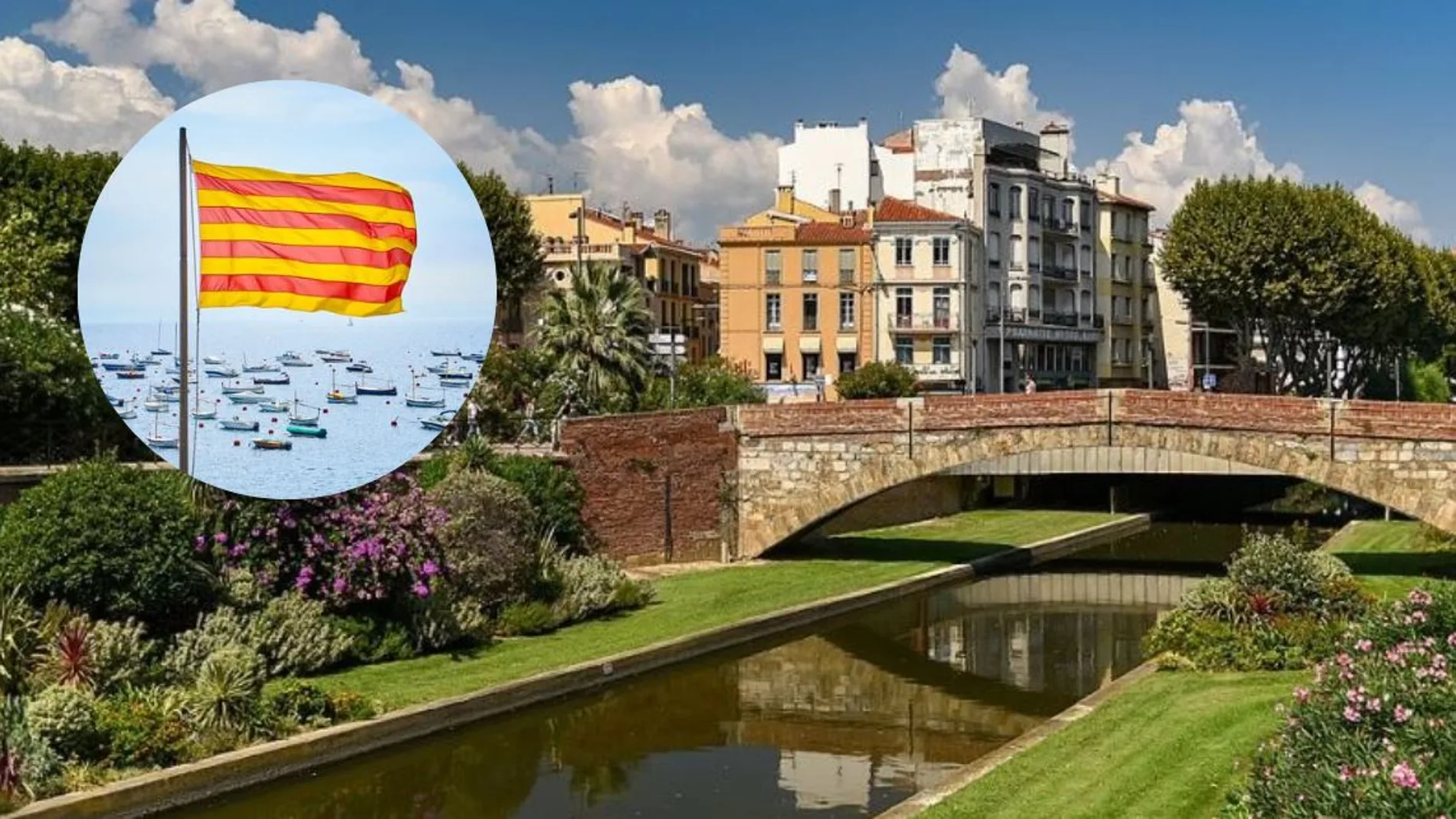 Una ciudad junto con una imagen de la bandera de Cataluña