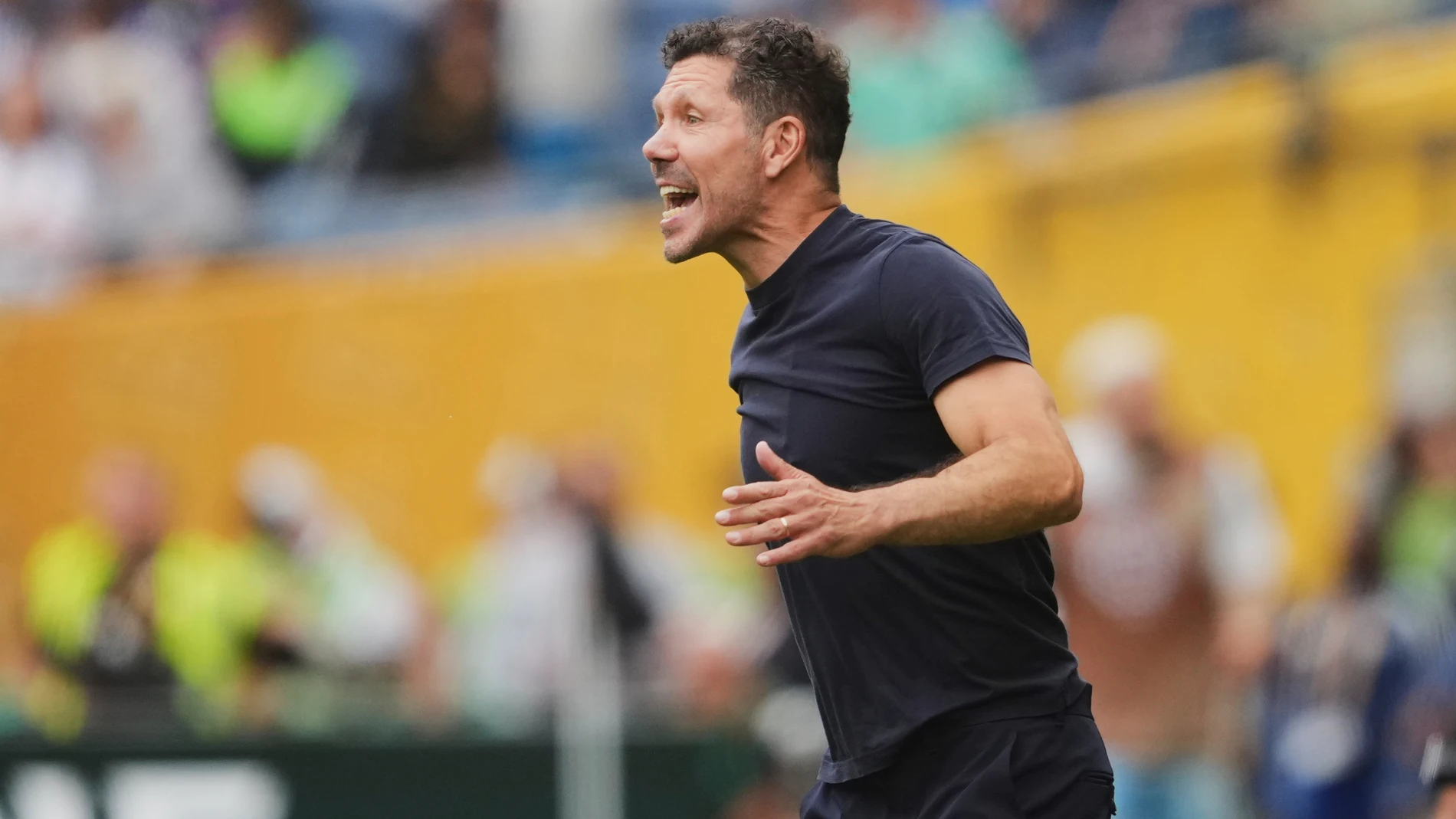 Atletico Madrid coach Diego Simeone reacts during the Club World Cup group B soccer match between Seattle Sounders and Atletico Madrid in Seattle, Thursday, June 19, 2025. (AP Photo/Lindsey Wasson)