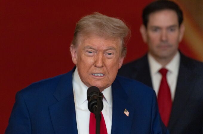 US President Donald Trump delivers an address to the nation at the White House in Washington, following U.S. strikes on Iran's nuclear facilities.