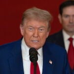 US President Donald Trump delivers an address to the nation at the White House in Washington, following U.S. strikes on Iran's nuclear facilities.