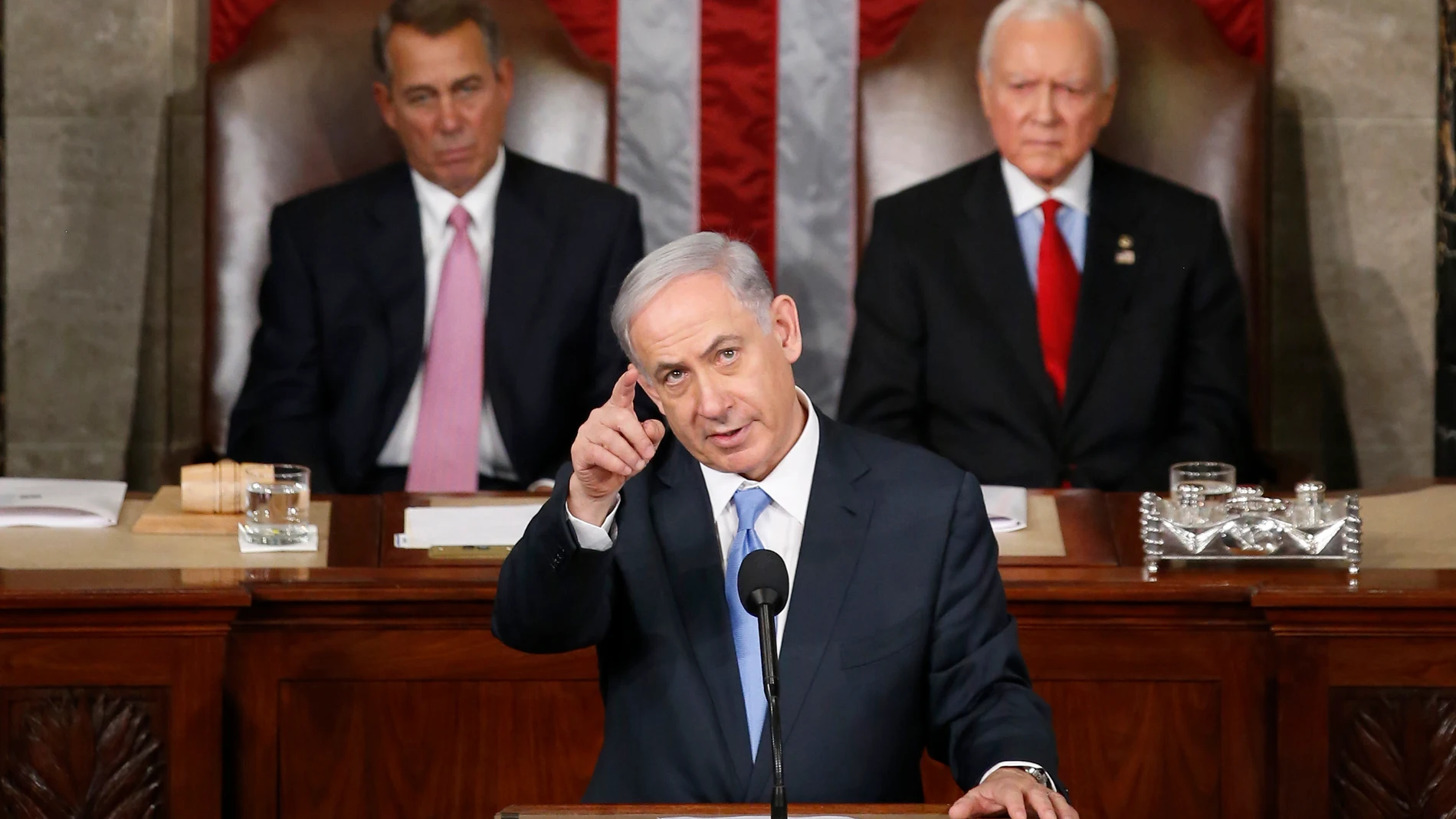 FILE - Israeli Prime Minister Benjamin Netanyahu gestures while speaking before a joint meeting of Congress on Capitol Hill in Washington, March 3, 2015. (AP Photo/Andrew Harnik, File)
