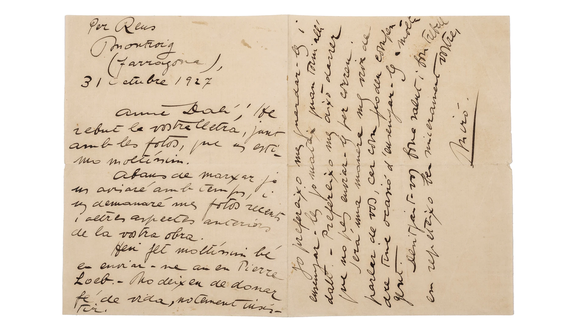La carta de Joan Miró a Salvador Dalí