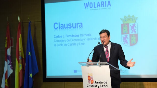 El consejero de Economía y Hacienda, Carlos Fernández Carriedo, durante un acto de Wolaria 