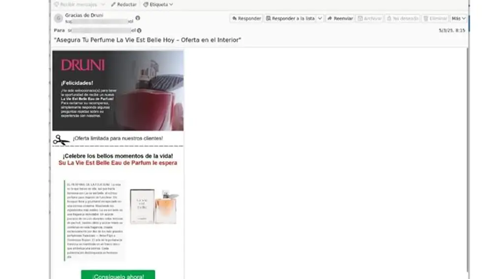 Ejemplo de correo fraudulento