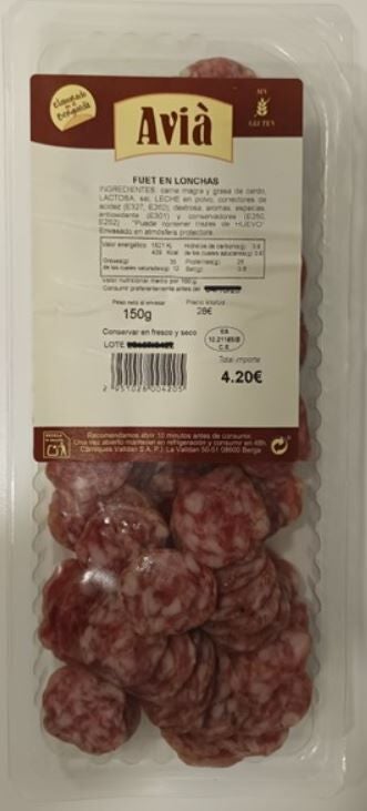 Fuet loncheado de la marca Avià
