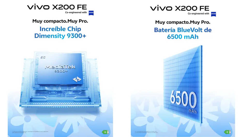 El vivo X200 FE está equipado con un procesador Dimensity 9300+ y con una gran batería BlueVolt de 6.500 mAh
