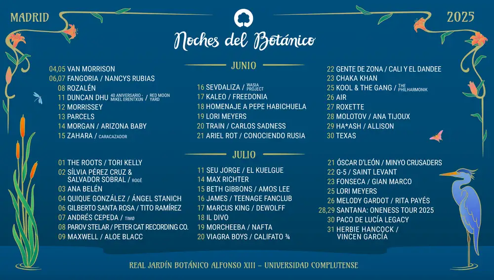 Cartel de los conciertos de las Noches del Botánico