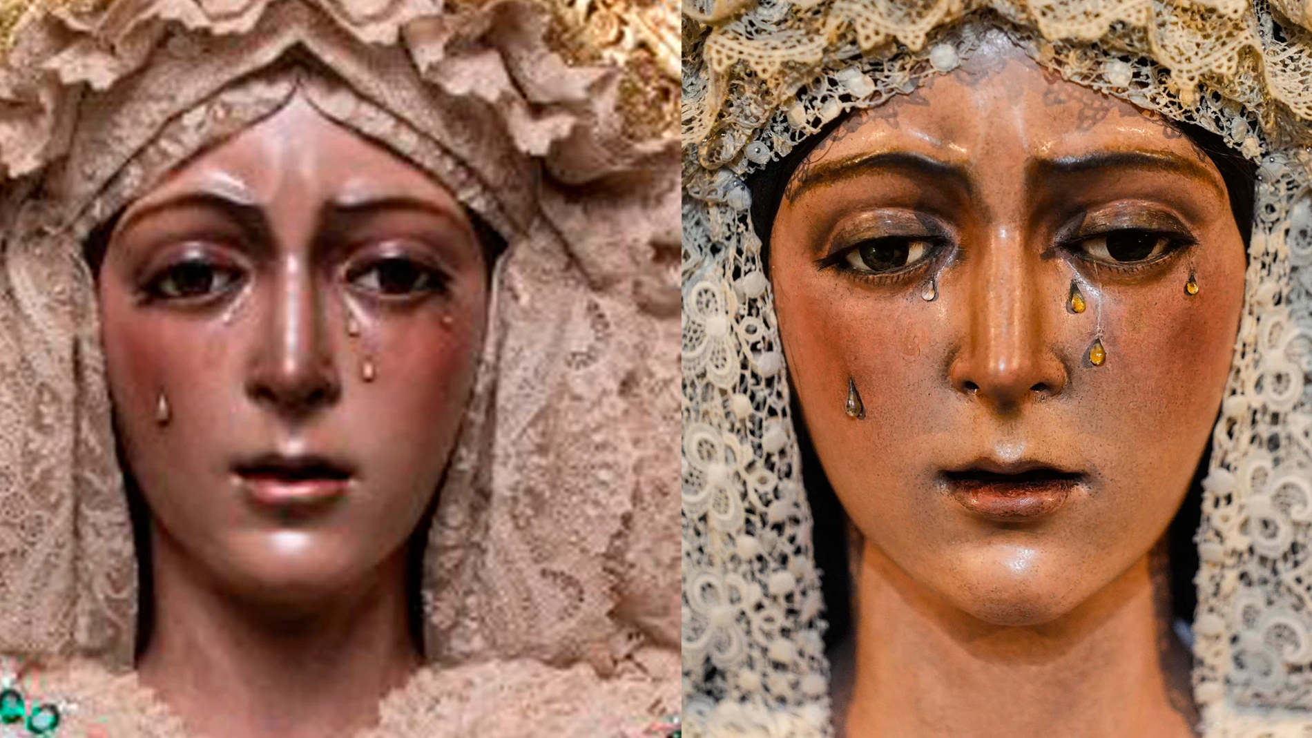 Imagen del antes y el despues de la talla de la Esperanza Macarena