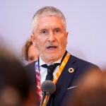 El ministro del Interior, Fernando Grande-Marlaska, atiende a los medios de comunicación tras la reunión plenaria del Centro de Coordinación (Cecor).