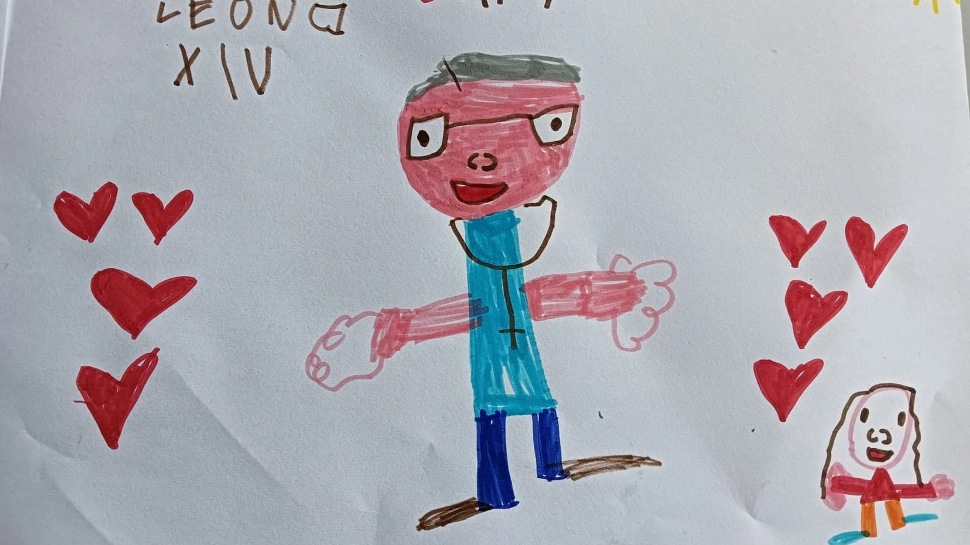Uno de los dibujos que enviaron al Papa los alumnos de 5 años del Colegio La Natividad, de Madrid. REMITIDA / HANDOUT por COLEGIO LA NATIVIDAD Fotografía remitida a medios de comunicación exclusivamente para ilustrar la noticia a la que hace referencia la imagen, y citando la procedencia de la imagen en la firma 26/06/2025