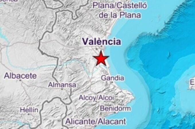 Mapa que señaliza el terremoto de magnitud 2.7 registrado en la localidad valenciana de Almussafes.