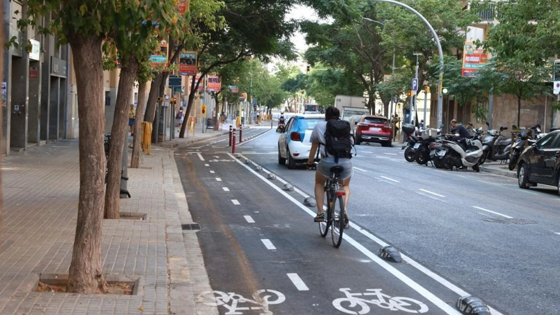 Una persona circula en bicicleta por un carril bici en Barcelona. REMITIDA / HANDOUT por AYUNTAMIENTO DE BARCELONA Fotografía remitida a medios de comunicación exclusivamente para ilustrar la noticia a la que hace referencia la imagen, y citando la procedencia de la imagen en la firma 01/07/2025