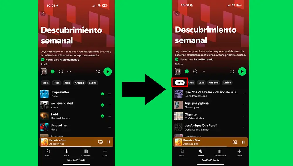 Pulsa el género para cambiar la playlist