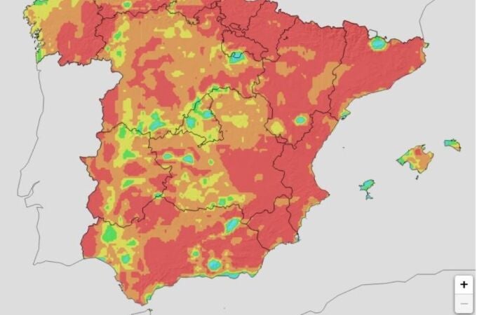 Mapa de riesgo de incendios forestales para hoy en la España peninsular y Baleares