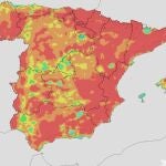 Mapa de riesgo de incendios forestales para hoy en la España peninsular y Baleares
