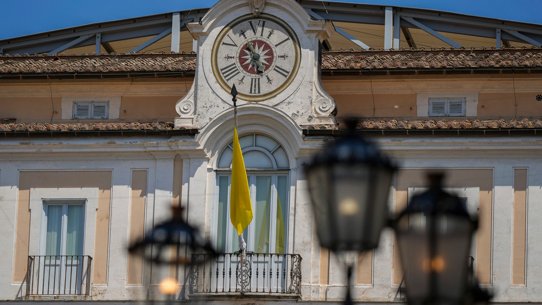 A view of the Papal or Apostolic Palace, a historic summer retreat for popes in the lakeside town of Castel Gandolfo, approximately 30 kilometers southeast of Rome, where Pope Leo XIV will spend a short period of rest, is seen on Wednesday, July 2, 2025. (AP Photo/Andrew Medichini)