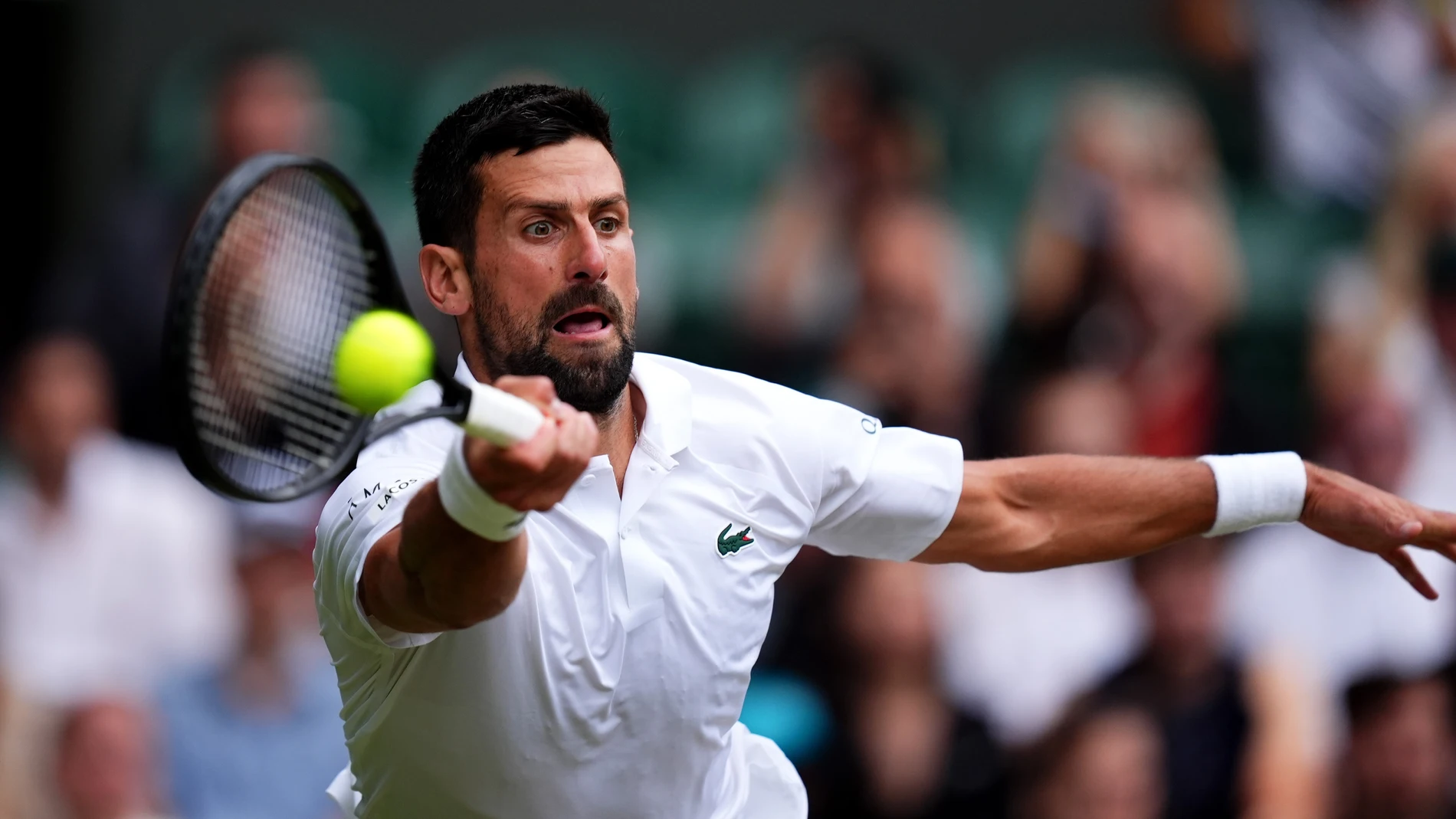 05 July 2025, United Kingdom, London: Serbian tennis Novak Djokovic in action against compatriot Miomir Kecmanovic during their men's singles third round tennis match on day six of the 2025 Wimbledon Championships. Photo: Mike Egerton/PA Wire/dpa 05/07/2025 ONLY FOR USE IN SPAIN