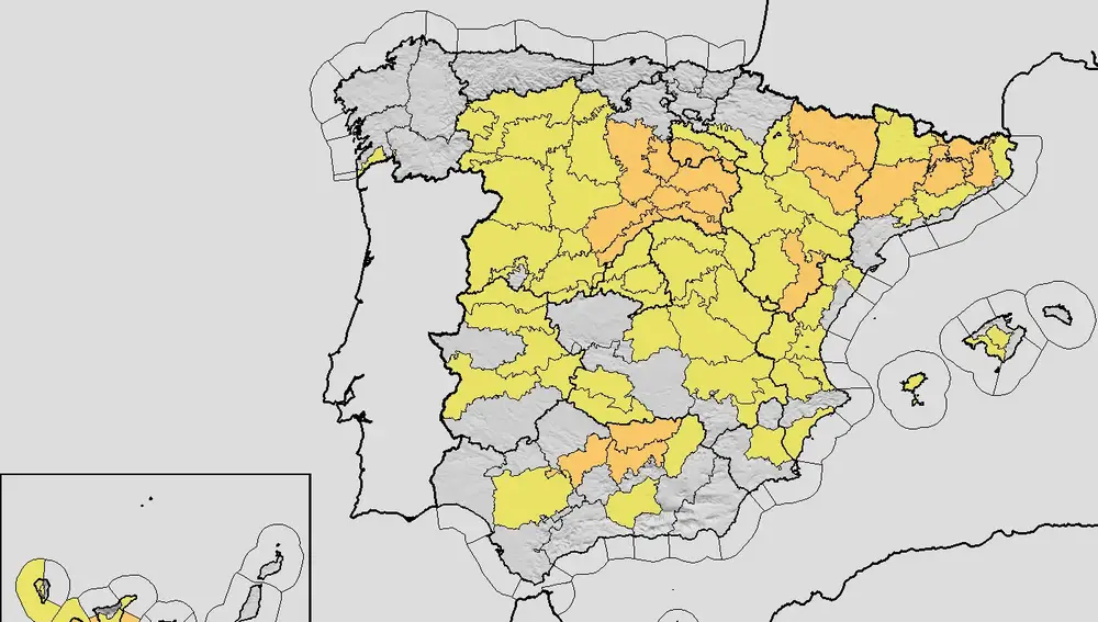 Mapa con los avisos de la AEMET para el 5 de julio