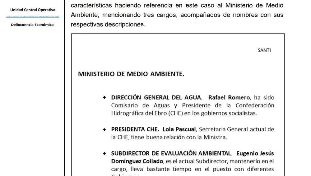 Documento de Koldo sobre altos cargos de "Medio Ambiente"