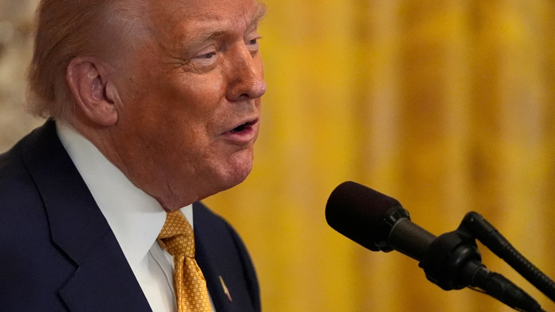 President Donald Trump speaks during a reception for Republican members of Congress in the East Room of the White House, Tuesday, July 22, 2025, in Washington. (AP Photo/Julia Demaree Nikhinson)