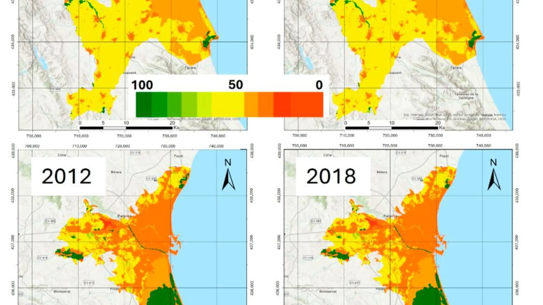 Imágenes de la evolución del acuífero de la Plana de Valencia