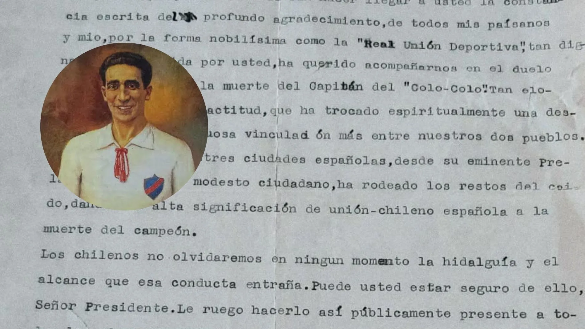 La emocional carta de gratitud que envió hace casi cien años el Colo Colo a Valladolid por el trato recibido tras la fatídica muerte del futbolista David Arellano