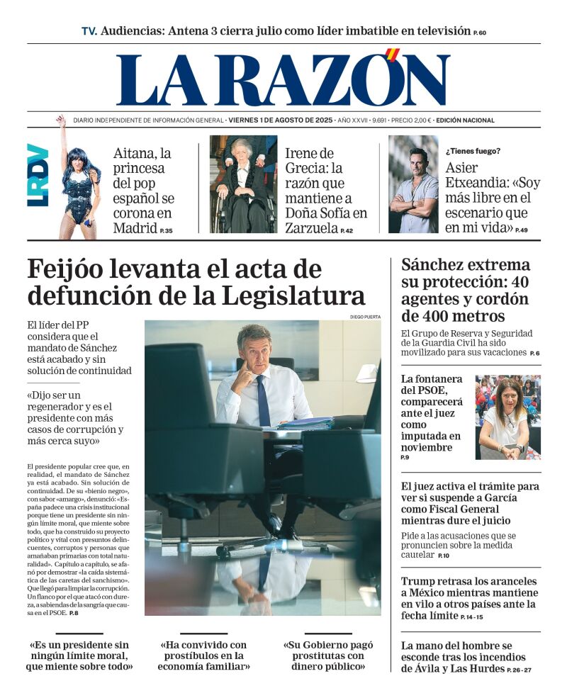 Portada La Razón del 1 de agosto de 2025