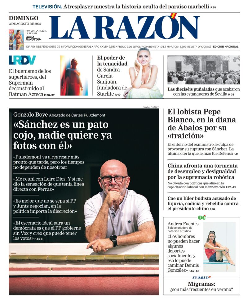 Portada La Razón domingo 3 de agosto de 2025