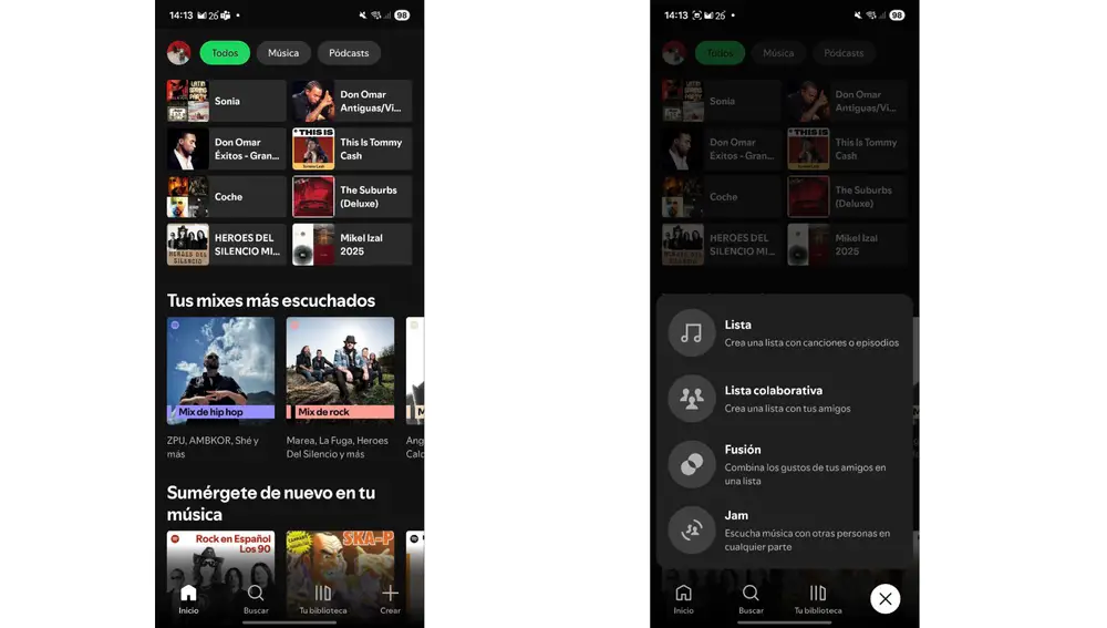 El botón "Crear" de Spotify es más molesto que útil
