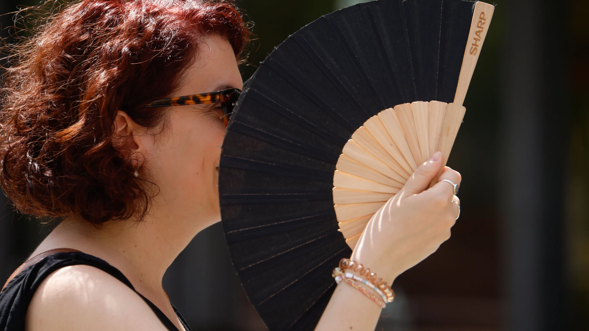 CÓRDOBA (ANDALUCÍA), 04/08/2025.- Una mujer se protege del sol con un abanico este lunes, en Córdoba (Andalucía). La intensa ola de calor sigue este lunes azotando casi toda la península, con especial incidencia en puntos de la mitad norte peninsular y el calor sofocante proseguirá por lo menos hasta el domingo, siendo el jueves el día de "valores máximos del episodio", según ha avisado la Agencia Estatal de Meteorología (Aemet). EFE/ Salas