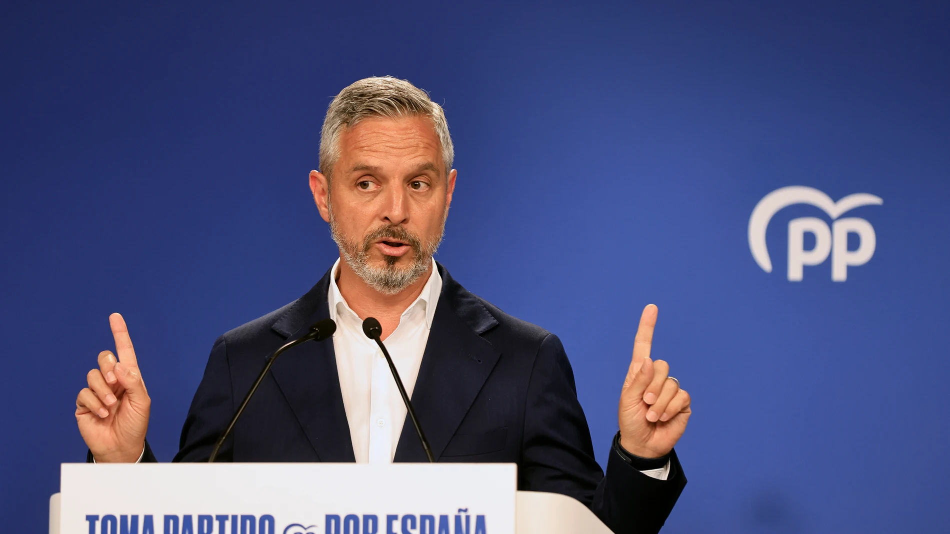 MADRID, 04/08/2025.- El vicesecretario de Hacienda, Vivienda e Infraestructuras del PP, Juan Bravo, durante la rueda de prensa que ha ofrecido este lunes sobre asuntos de actualidad. EFE/ Pablo R. Seco