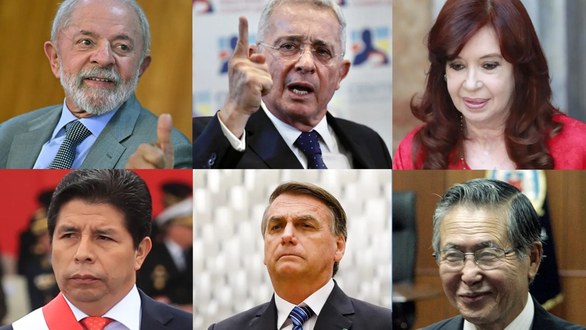 Luiz Inácio Lula da Silva, Álvaro Uribe, Cristina Fernández de Kirchner, Pedro Castillo, Jair Bolsonaro, Alberto Fujimori