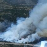 En situación operativa nivel 1 un incendio declarado en La Huerce (Guadalajara) por el corte de la CM-1006